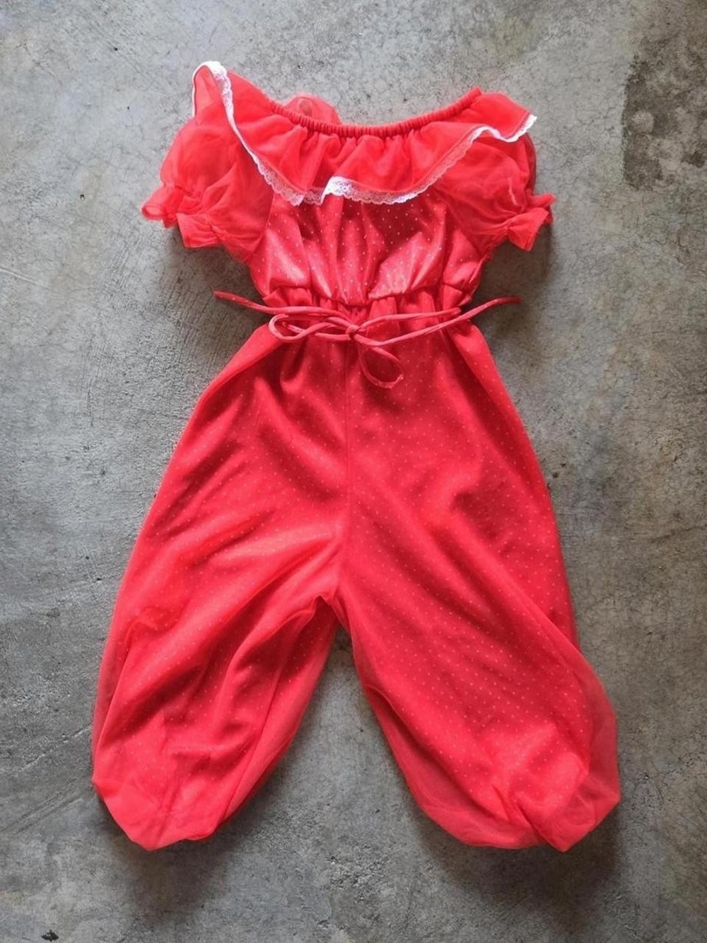 Vintage 70s Girls Red Ruffle  Jumpsuit 2T